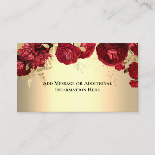 Cartão De Informações Florais Elegante Vermelho Dourado