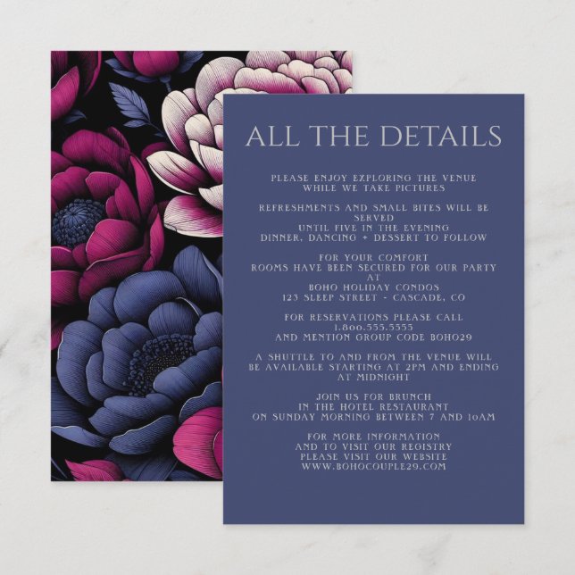 Cartão De Informações Floral a Negrito Rosa (Frente/Verso)