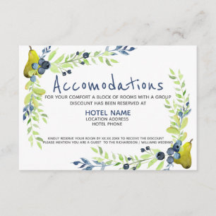 Cartão De Informações Floral Aquarela Pera de Verão Mirtilo Country