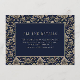 Cartão De Informações Floral Azul Marinho Elegante