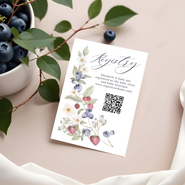 Cartão De Informações Floral Berry Sweet Chá de fraldas QR Code Registry (Floral Berry Sweet Baby Shower QR Code Registry Enclosure Card)
