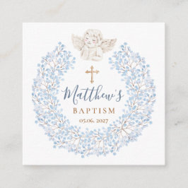 Cartão De Informações Floral Blue Baby Angel Cross Baptism