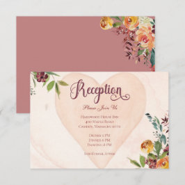 Cartão De Informações Floral Boho Heart Peach Recepção de casamento