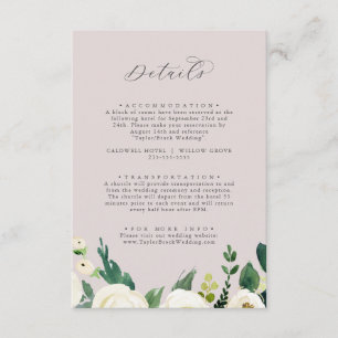 Cartão De Informações Floral Branco Elegante Detalhes do Casamento de
