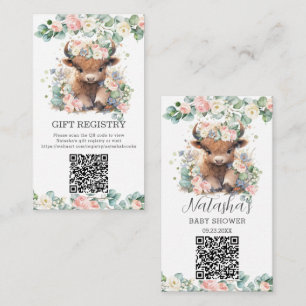 Cartão De Informações Floral Cute Highland Cow Baby Gift Registro QR