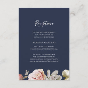 Cartão De Informações Floral de Blush Moderno RECEPÇÃO DE CASAMENTO MA