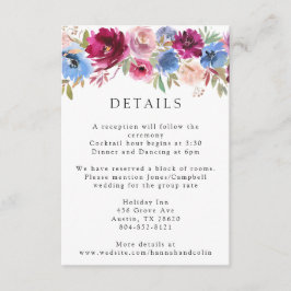 Cartão De Informações Floral Elegante Azul-Dusty-Blush