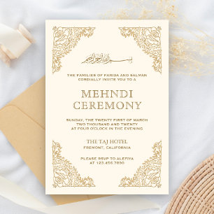 Cartão De Informações Floral Frame e Dourado muçulmano islâmico Mehndi