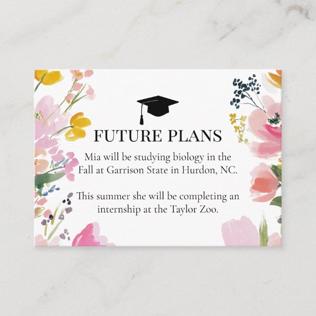 Cartão De Informações Floral Graduation Future Plans Invitation Insert (Frente)