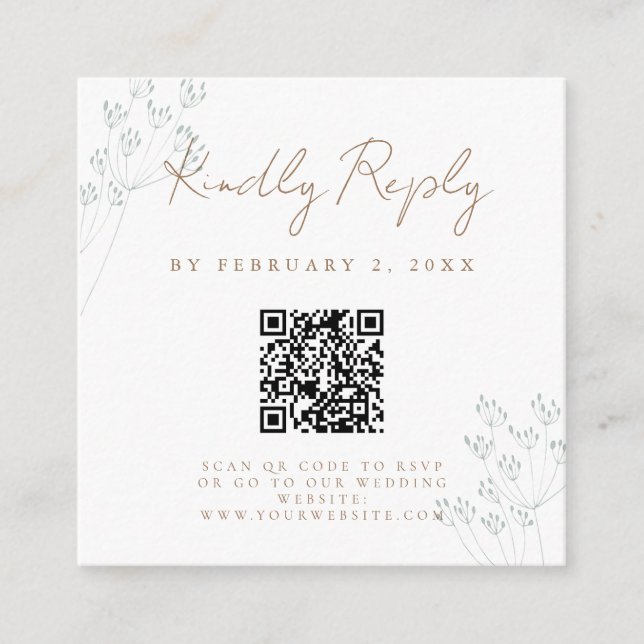Cartão De Informações Floral Greenery Wedding Scan Code RSVP (Frente)