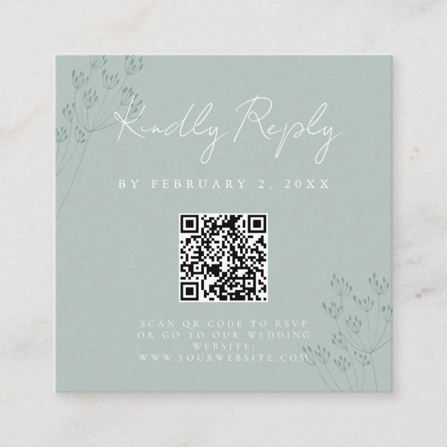 Cartão De Informações Floral Greenery Wedding Scan Code RSVP (Frente)
