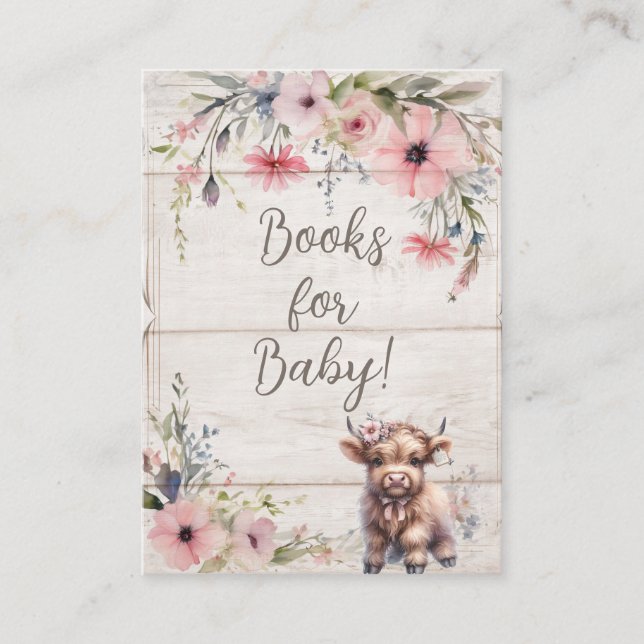 Cartão De Informações Floral Highland Cow Cute Adorável Livros para Bebê (Frente)