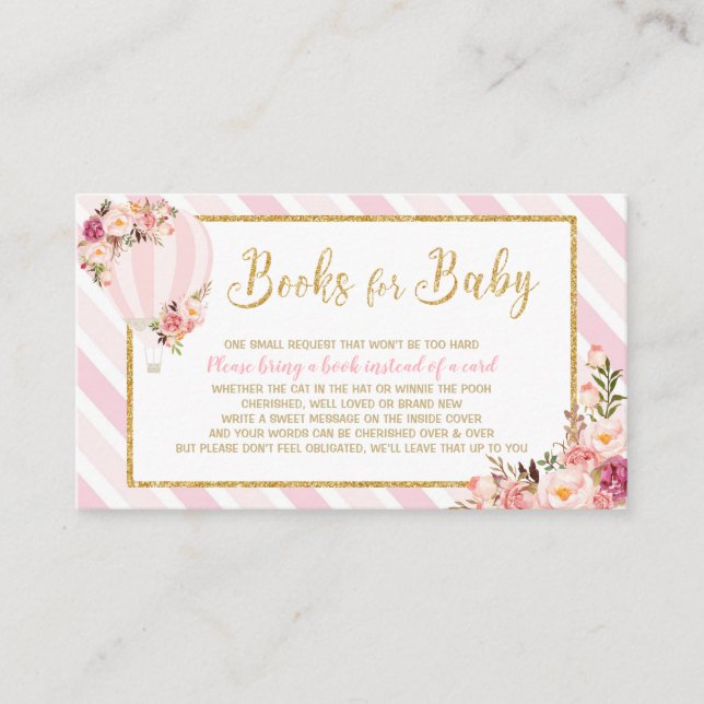 Cartão De Informações Floral Hot Air Balloon Traga um Livro (Frente)