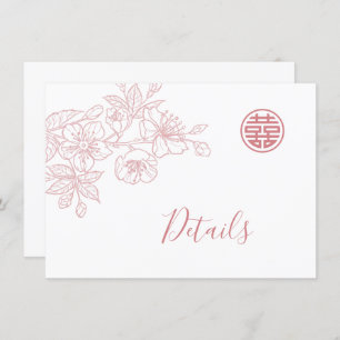 Cartão De Informações Floral Line Art Blush Chinês Detalhes Do Casamento