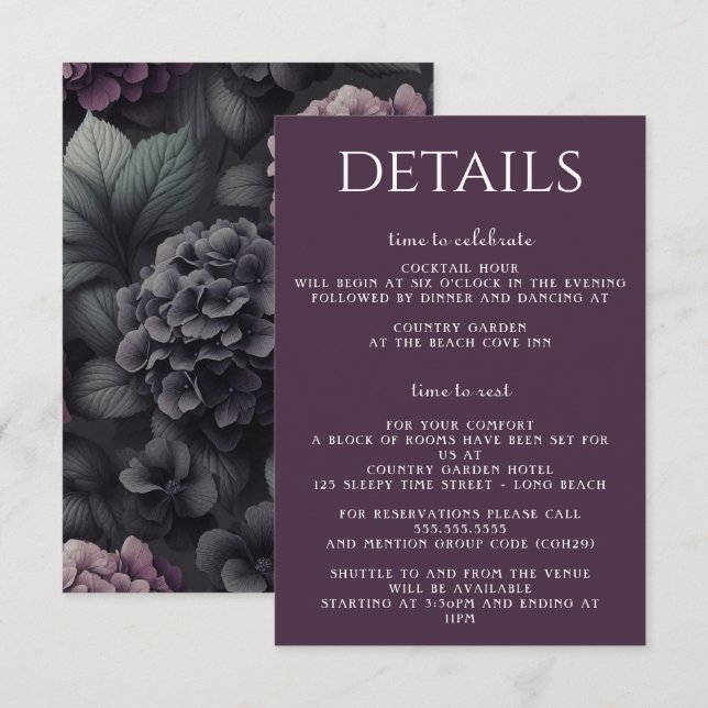 Cartão De Informações Floral Moody Preto e Puro (Frente/Verso)