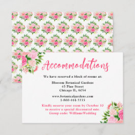 Cartão De Informações Floral Pink Roses Wedding Accommodations 