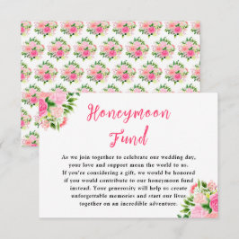 Cartão De Informações Floral Pink Roses Wedding Honeymoon Fund