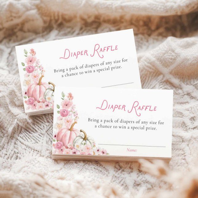 Cartão De Informações Floral Pumpkin Girl Diaper Raffle Card (Girl Fall Baby Shower Diaper Raffle Ticket)