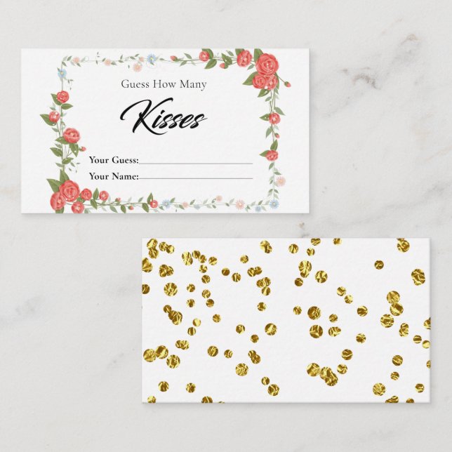 Cartão De Informações Floral Quantos Kisses - Placa de Gabinete Bridal (Frente/Verso)