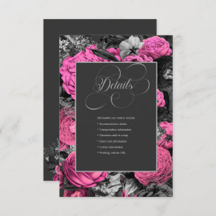Cartão De Informações Floral Rosa Preto Casamento Botânico Chic Modern
