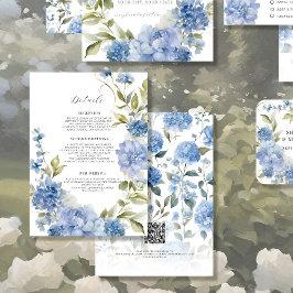 Cartão De Informações Floral Silvestre Azul Branco Elegante Detalhe de V