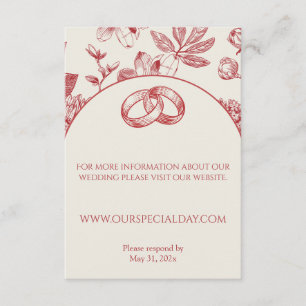 Cartão De Informações Floral Toile Floral Francesa Vermelha Rica