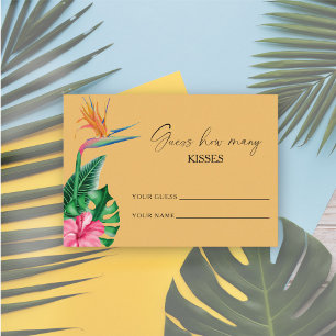 Cartão De Informações Floral tropical, Adivinhe quantos beijos jogo de n