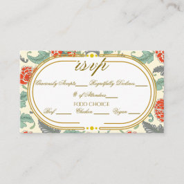 Cartão De Informações Floral Vintage Red Green Gold Tone Wedding RSVP