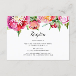 Cartão De Informações Floral Watercolor Coral Peony Recepção de casament