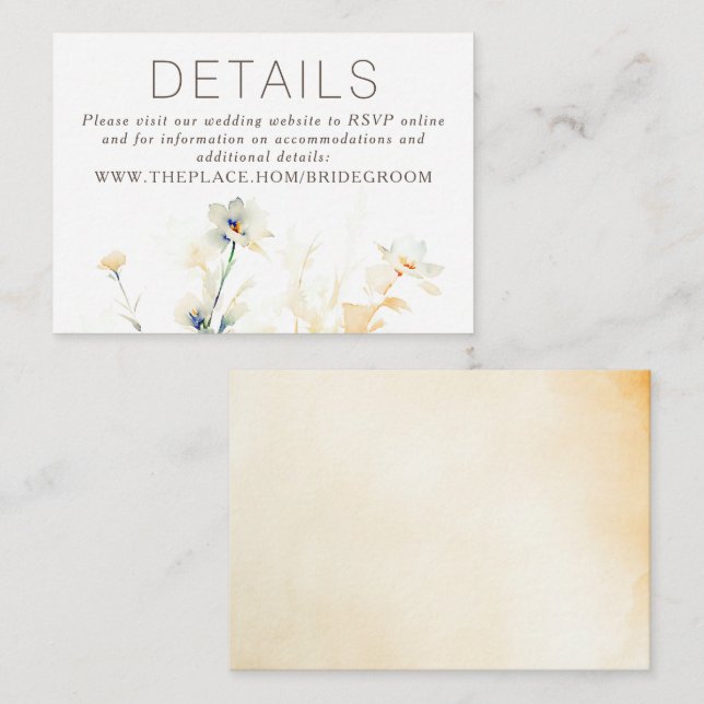 Cartão De Informações Floral Wedding Details Small Enclosure Card (Frente/Verso)