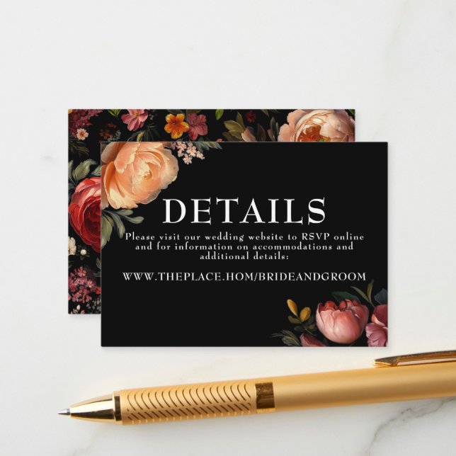 Cartão De Informações Floral Wedding Details Small Enclosure Card (Frente/Verso In Situ)