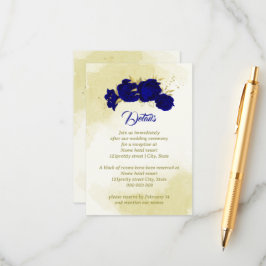 Cartão De Informações Flores azuis reais douradas botânica casamento