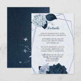 Cartão De Informações flores azul naval e empoeiradas detalhes geométric
