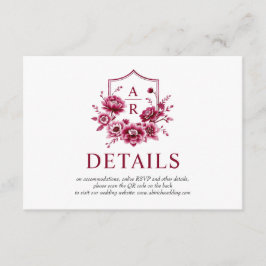 Cartão De Informações Flores borgonhetas, detalhes do casamento da crist