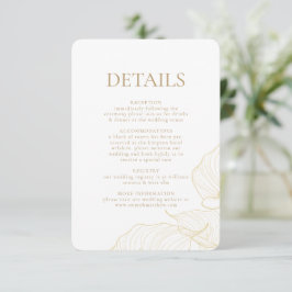 Cartão De Informações Flores Botânicas de Ouro Elegantes para Casamento