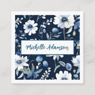 Cartão De Informações Flores Brancas Azuis Simples, Na moda Retro