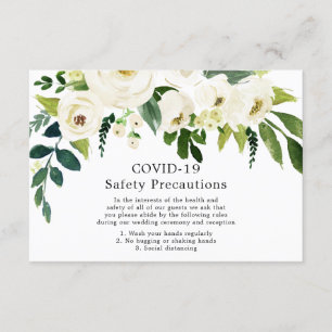 Cartão De Informações Flores Brancas Casamento Elegante Segurança COVID-