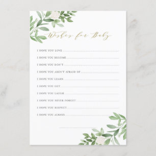 Cartão De Informações Flores Brancas de Água Verde Desejos para Bebê