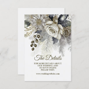 Cartão De Informações Flores brancas do Ouro de prata festa de casamento