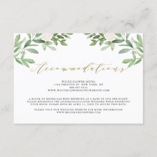 Cartão De Informações Flores Brancas e Alojamentos de Casamento Verde