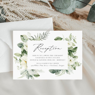 Cartão De Informações Flores brancas e Recepção de casamento verde