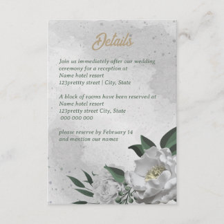Cartão De Informações flores brancas românticas folhagem casamento