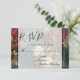 Cartão De Informações Flores Brancas Vermelhas Românticas Casamento RSVP