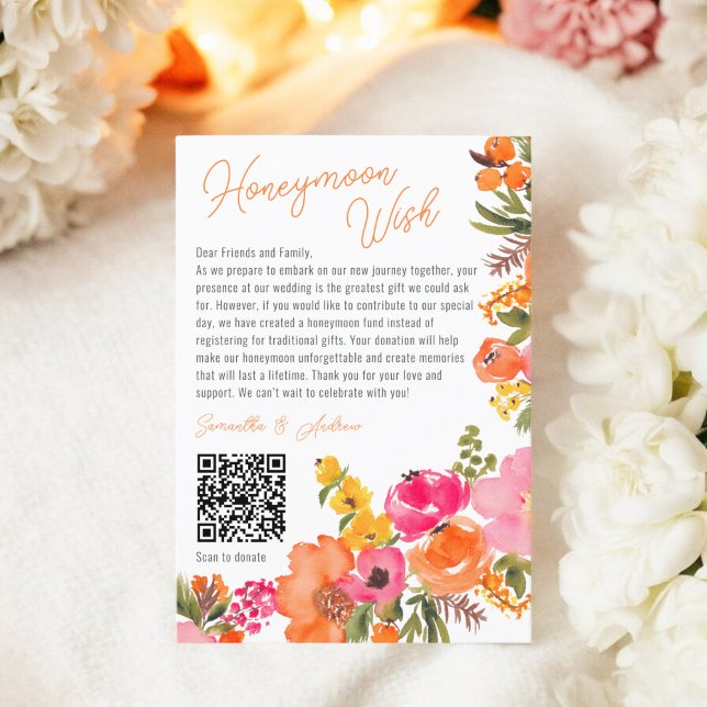 Cartão De Informações Flores bravas modernas e selvagens desejando um bo (Modern bold wild flowers wishing well wedding QR Enclosure Card)