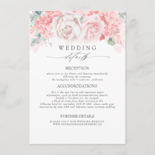Cartão De Informações Flores Cor-de-rosa Informações de Casamento