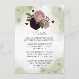 Cartão De Informações flores cor-de-rosa românticas e ameixas detalhes e