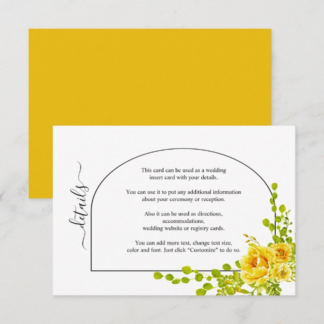 Cartão De Informações Flores de aquarela amarelas e casamento outono de  (Frente/Verso)