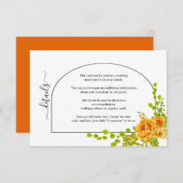 Cartão De Informações Flores de aquarela laranja e casamento outono de a