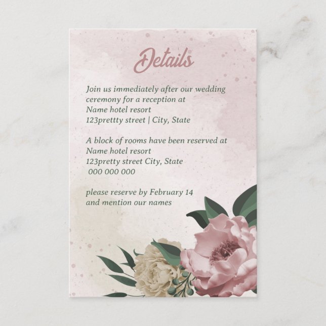 Cartão De Informações flores de champanhe rosa casamento (Frente)