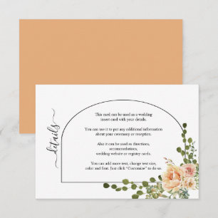 Cartão De Informações Flores de coral de pêssego e casamento floral de 